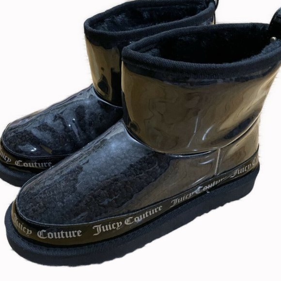 NWT Juicy Couture Black Klash Clear Mirrored Logo Sherpa Booties - Picture 3 of 11